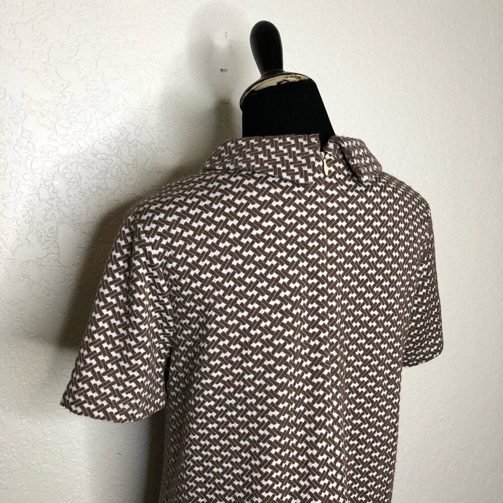 Tyler Boe brown white geometric knit collared shift dress size Medium - Picture 12 of 16